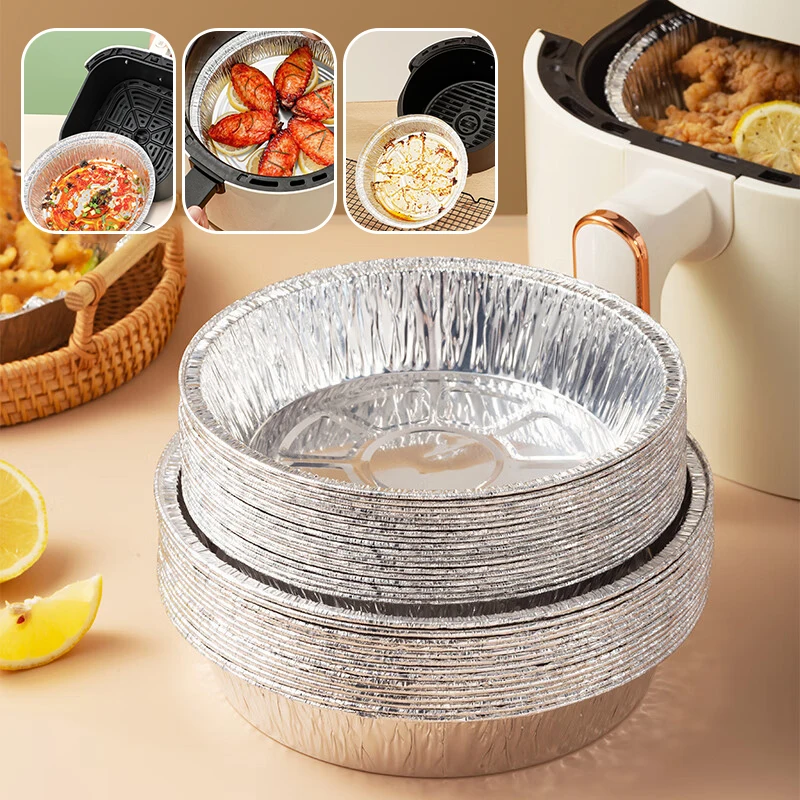 

10pcs Oil-Proof Aluminum Foil Tin Box Air Fryer Disposable Paper Non-Stick Steaming Basket Kitchen Tool BBQ Drip Pan Tray