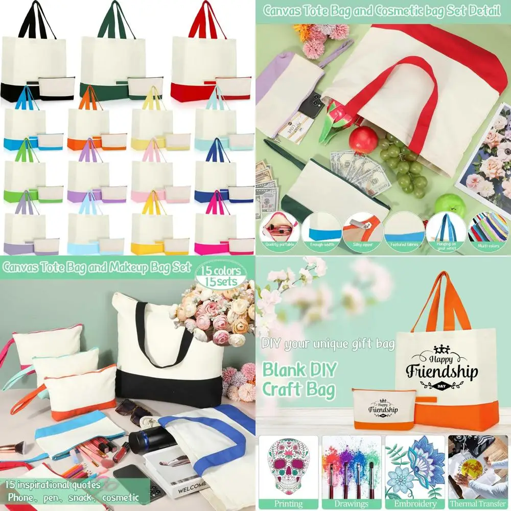 

Reusable Cotton Shopping Bags Bulk with Zipper, 18.5 DIY Craft Tote Bags for Everyday Use and Storage