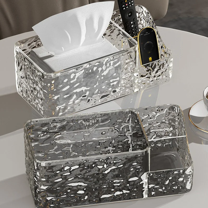 Living Room Desktop Tissue Box Water Ripple Clear Plastic Tissue Storage Box Multifunction Remote Control Holder Tissue Box