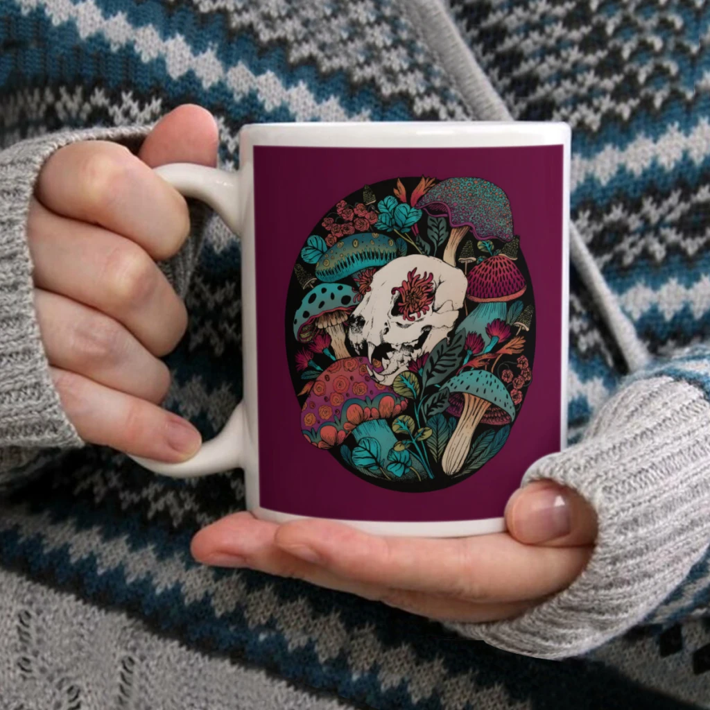 

Moody Mushroom Forest SkullCoffee Mug Tea Cup 11oz Coffee Cup Funny Birthday Ceramic Mug Personalized Cup