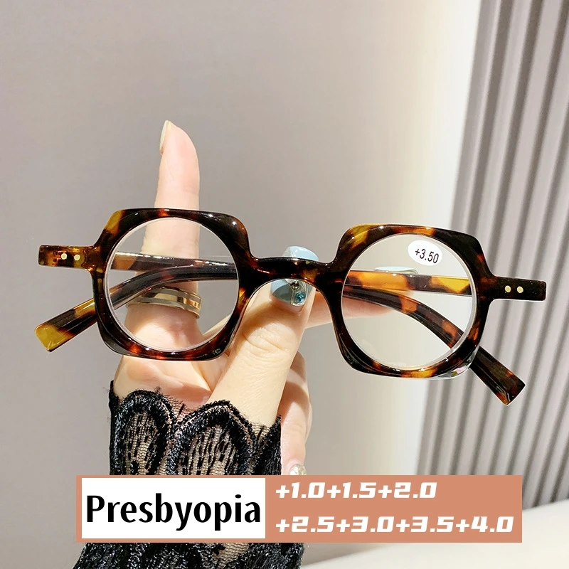 

Retro Blue Light Blocking Reading Glasses Men Women Stylish Square Far Sight Eyewear Fashion Irregular Presbyopia Eyeglasses