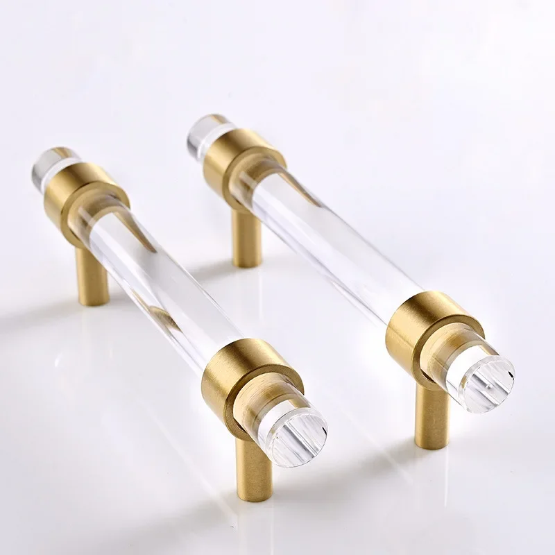 Gold Transparent Hardware Door Handle Acrylic Kitchen Furniture Handles Wardrobe Drawer Door Knobs Golden Brass Handle