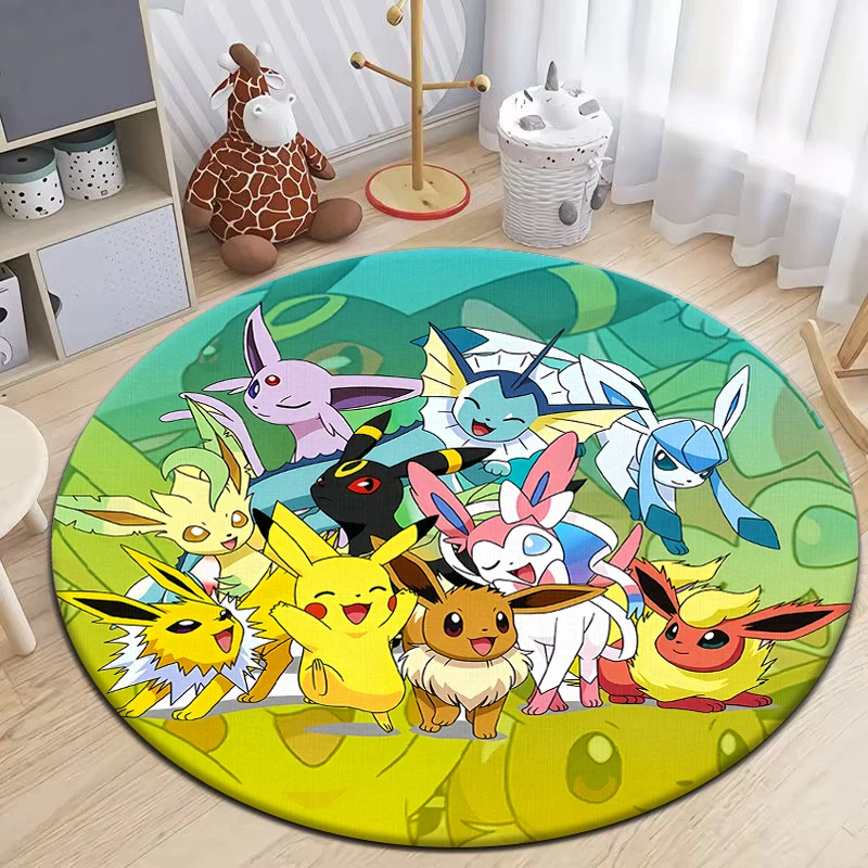 Pikachu and its friends Round Carpet for Living Room Rugs Camping Picnic Mats Flannel Anti-Slip Rug Yoga Mat Gifts