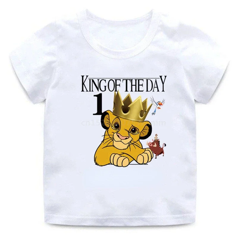 Camiseta anime Rei Leão Disney, roupas DIY, camiseta de manga curta, camisas de aniversário para meninos, camisa Simba para bebê, 2 a 9 anos