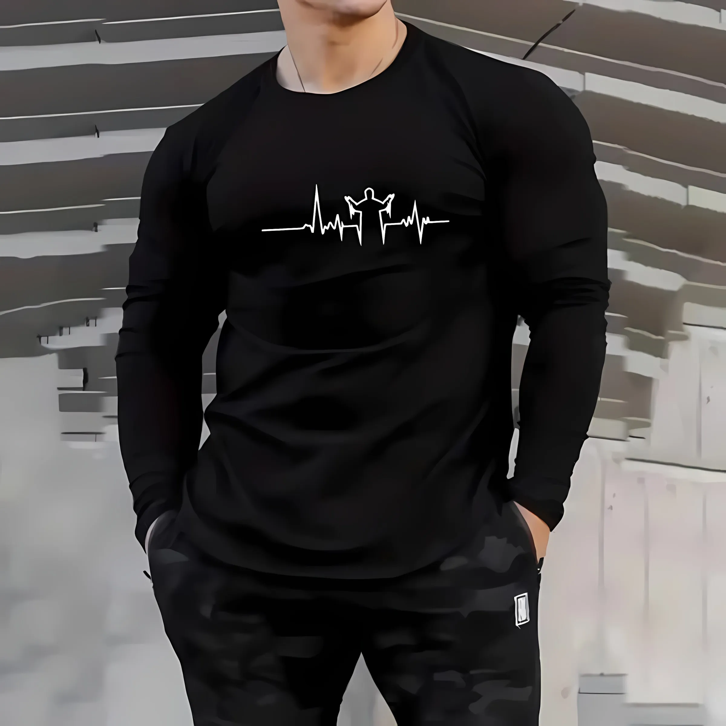 เสื้อยืดแขนยาวผู้ชายรุ่นใหม่สำหรับฤดูใบไม้ผลิและฤดูใบไม้ร่วงปี 2025 มีความทันสมัยสบายๆ และพิมพ์ลายทาง 3 มิติ