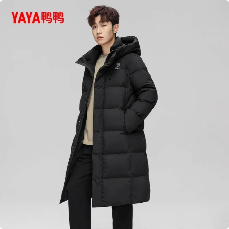 YAYA 2024 Woman Man 90% Duck Down Jacket Stand Collar hood Windbreak Couples Version Thick Long Overcoat Ladies Padded Parkas