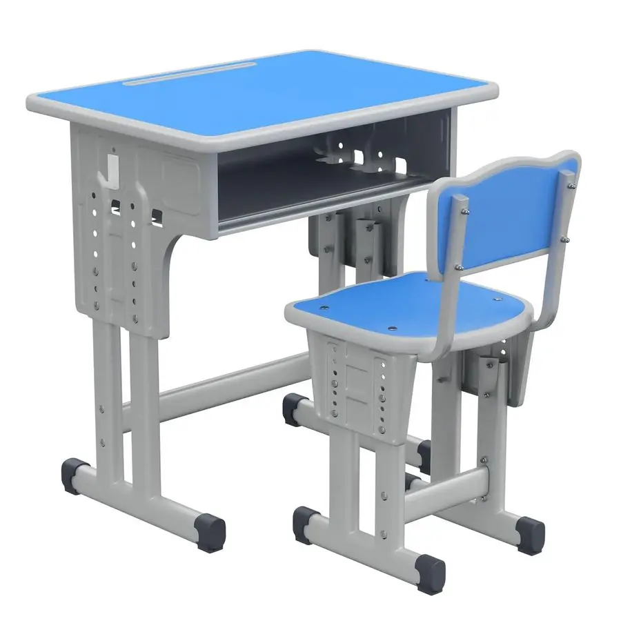 

Desk and Chair Set, Height Adjustable, with Metal Hook Storage Drawer for Boys Girl Study Home School, Blue