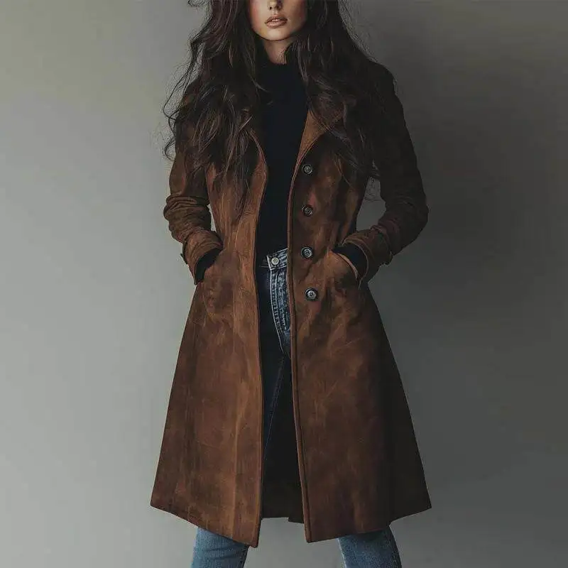

New Autumn Winter Long Western Suede Velvet Coat Women's Turn-down Collar Outerwear Cross-border Independent Station A1647