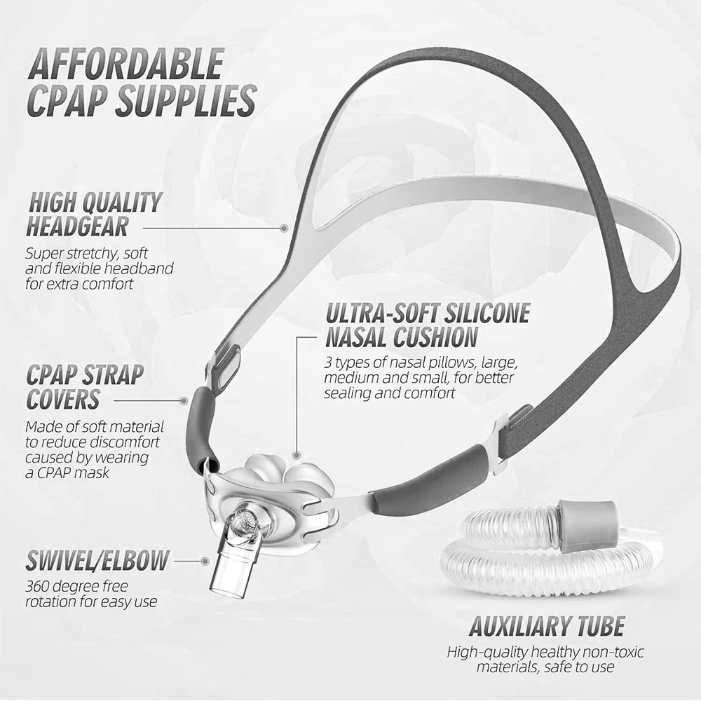 Nasal Pillow Mask CPAP Nasal Mask Anti Snoring Sleep Apnea with Headgear S M L Pads Suitable for Auto CPAP BIPAP Machine OSA CSA