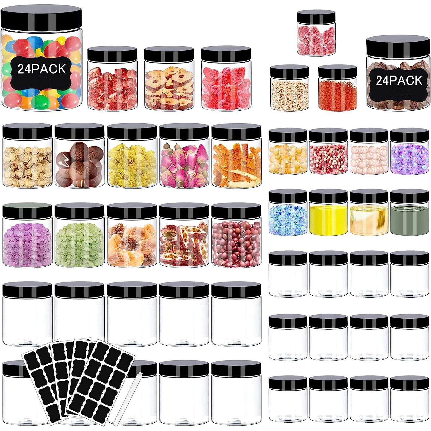 

48pieces Storage Jars With Lids Round Canister Empty Plastic Cosmetic Jars Food Travel Bottle Pot