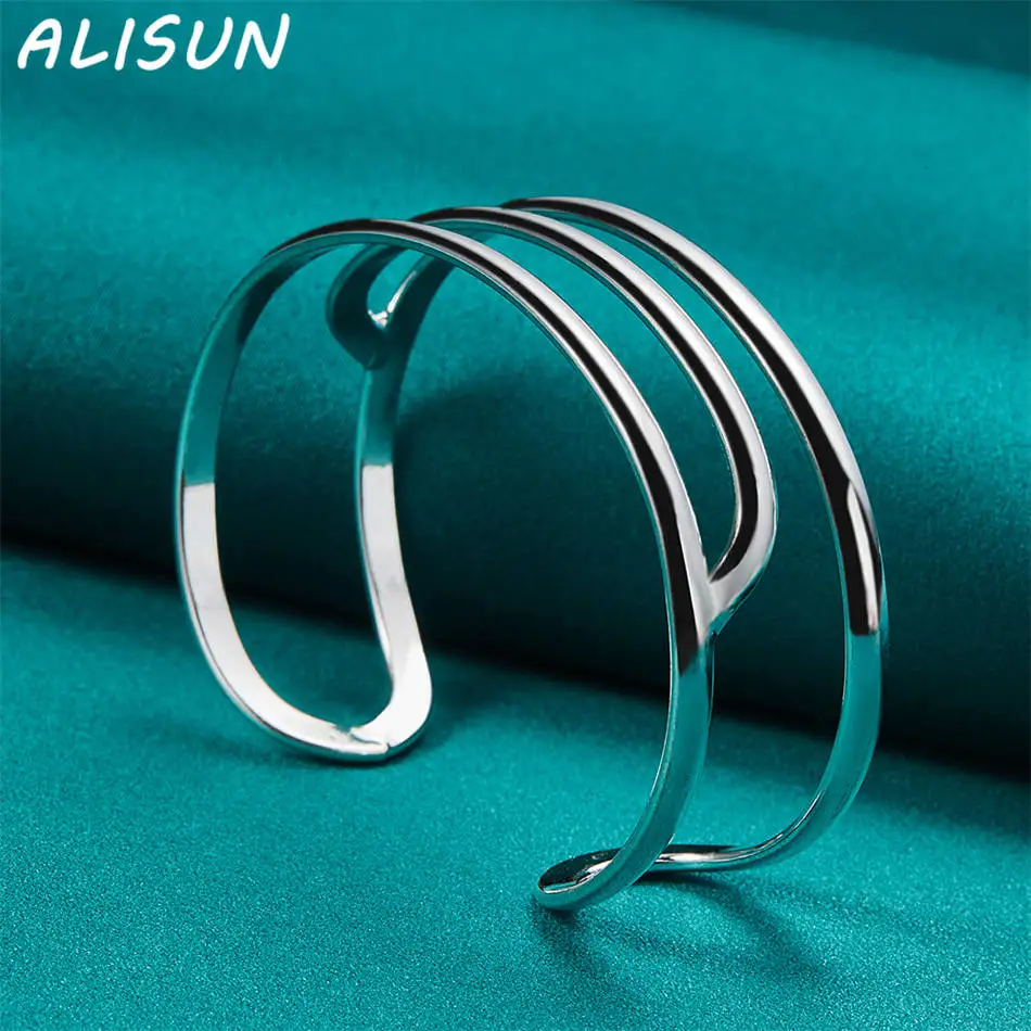 ALISUN 925 فضة تصميم خط مفتوح الإسورة للنساء هدايا الإبداع الشارع كل مباراة الحفلات والارتداء اليومي