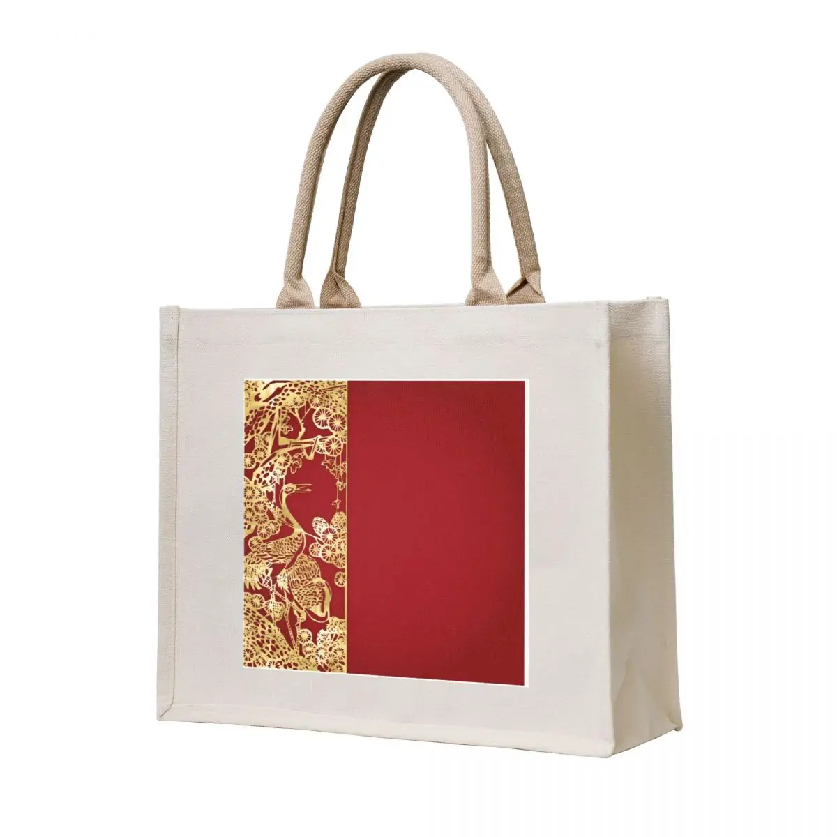 Asian Peacock Red Gold Oriental Tote Bag shopping bag logo hand bag Lady Large bags for women