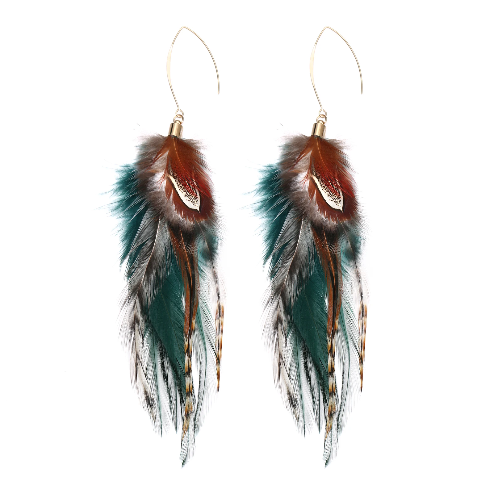 lureme Bohemian Style Multicolor Pheasant Feathers Dangle Earrings for Women Girls Large Feather Drop Earrings(er006405-1)