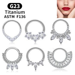 G23 Titanium Piercing Septum Nose Rings Water Drop Fan-Haped 16G CZ Ear Helix Cartilage Conch Tragus Earring Hoops Body Jewelry