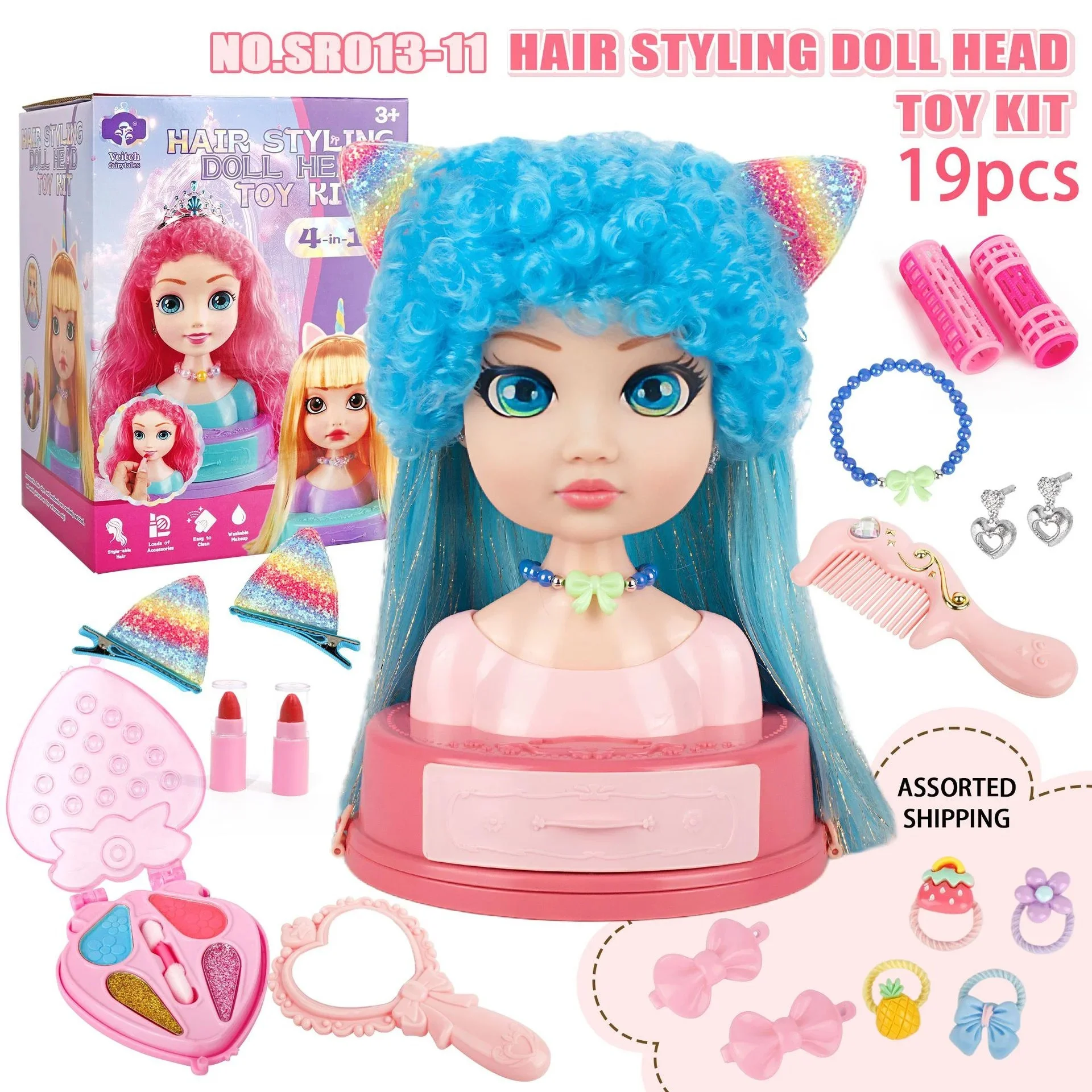 Mädchen Haar Styling Puppe Kopf 32PCS Schönheit Make-Up Kit Pretend Friseur Spielen Spielzeug Simulation Kosmetik Set für Kind Geburtstag geschenk