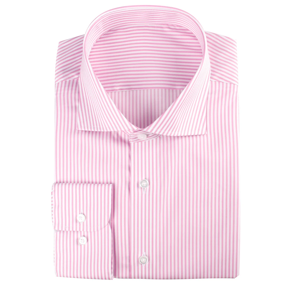 2023 Fashion Design Luxury 70s 100% Cotton Pink Pinstripe Men Shirt Custom Made Dress Shirts For Men Tailor Made Shirts Striped