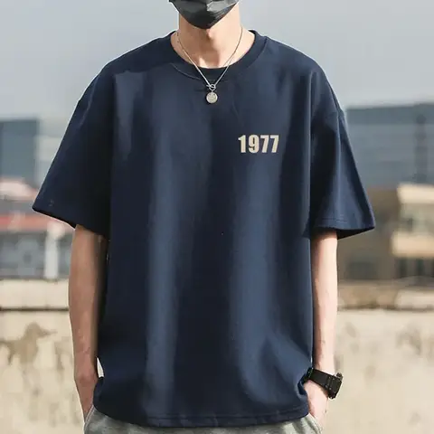 1977 남성 티셔츠 100% 코튼 레트로 스트리트웨어 반소매 티셔츠 260g 고품질 티셔츠 NO. 인쇄된 여성 티셔츠 무료 배송