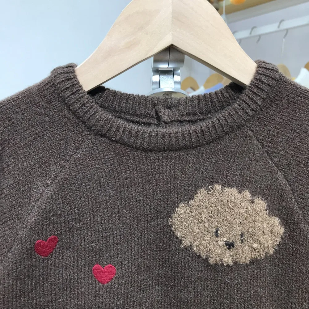 Fall Winter baby girl clothes baby sweaters Coffee colored knitted sweater Cartoon puppy cute sweater knitted pullover