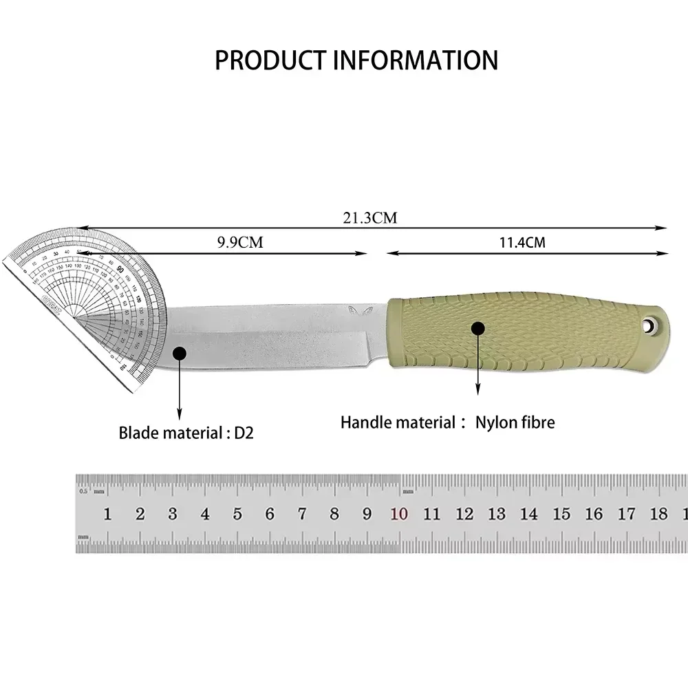 BM 200 Puukko Fixed Knife D2 Blade Rubber+Plastic Handle with Leather Sheath Outdoor Tactical Knife Military Portable EDC Tools