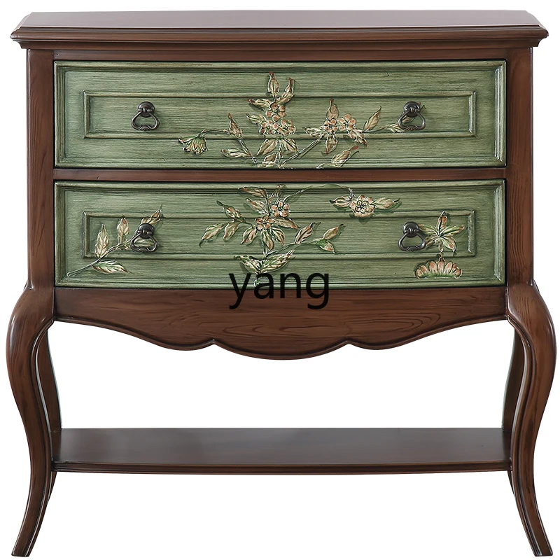 

Yjq Country Painted Foyer Entrance Cabinet Distressed Green Living Room Decorative Drawer Storage Cabinet