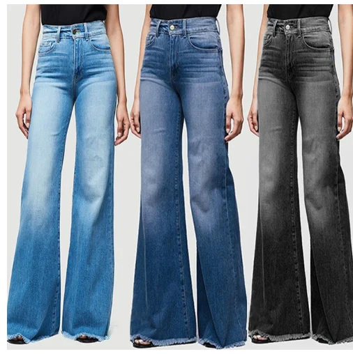 Jeans For Women Fashion Hot Girls High Waisted Loose Flared Pants Autumn Retro Casual Commuting Wide Leg Trousers