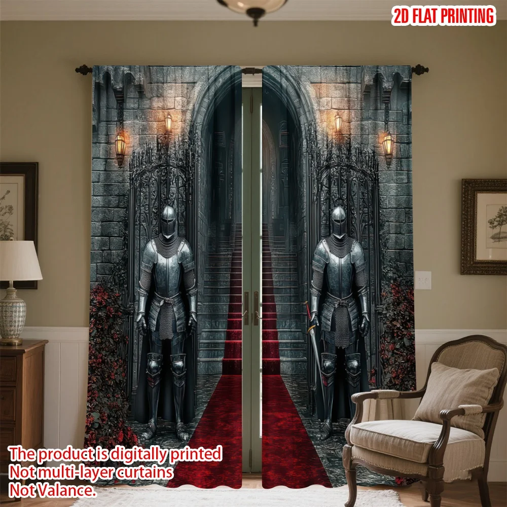 

2D flat printing 2pcs Party Curtain Medieval Knight Entrance Digital Printed Polyester Drapes All Season Party & Holiday Decor