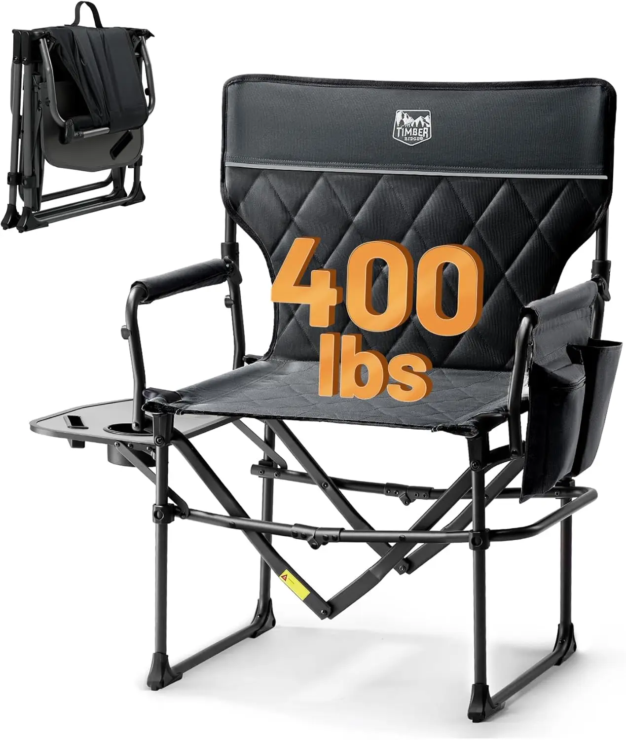 

Heavy Duty Camping Chair 400lbs Capacity with Side Table and Cup Holder, Portable Folding Director Chair for Outdoor Lawn Sports Fishing, Black