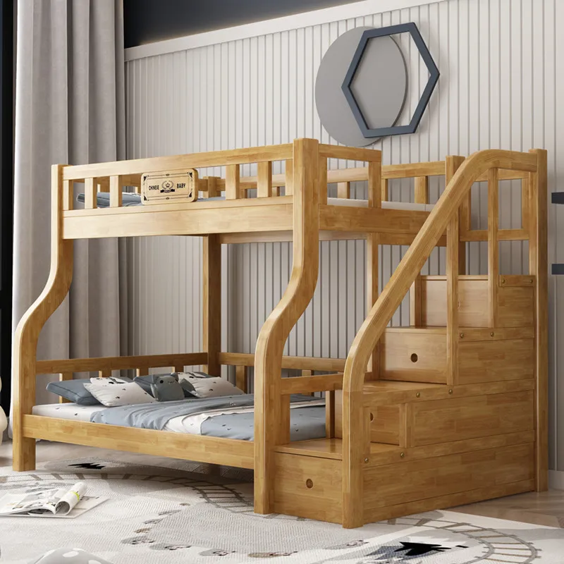 Tempat Tidur Susun Kayu Solid Oak Asli Ukuran Standar Desain Modern Ramah Lingkungan Tahan Lama Furnitur Kamar Tidur untuk Anak-Anak