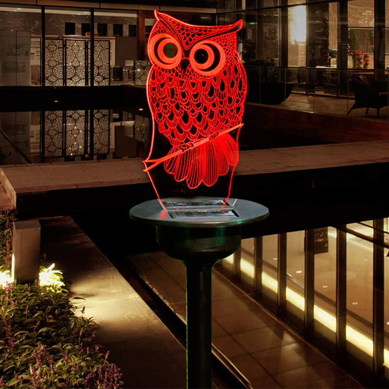 3D Illusion LED Solar Ground Lamp Waterproof Landscape Lighting Heart Owl Dinosaur Outdoor Garden Light for Pathway Walkway Yard