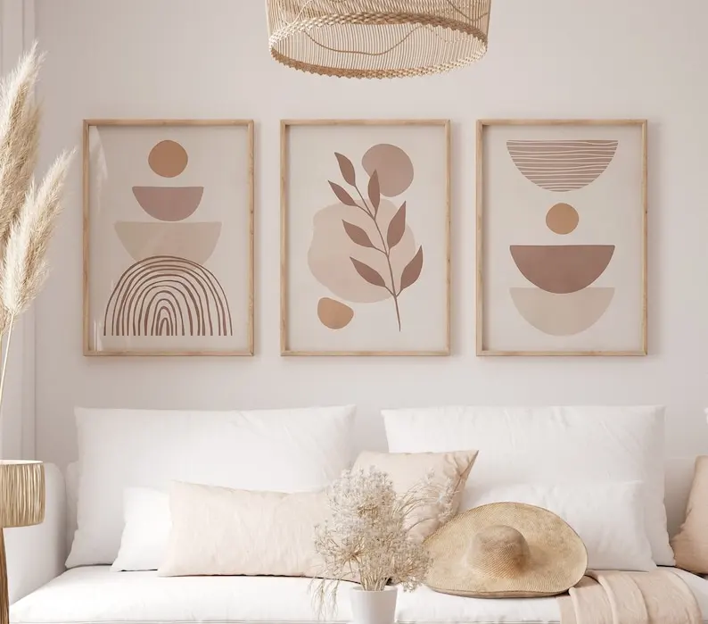 1/3pcs Bohemian Neutral Beige Abstract Line Canvas Print Mid-century Modern Flowers Plants Wall Art Poster for Modern Home Decor - view 2