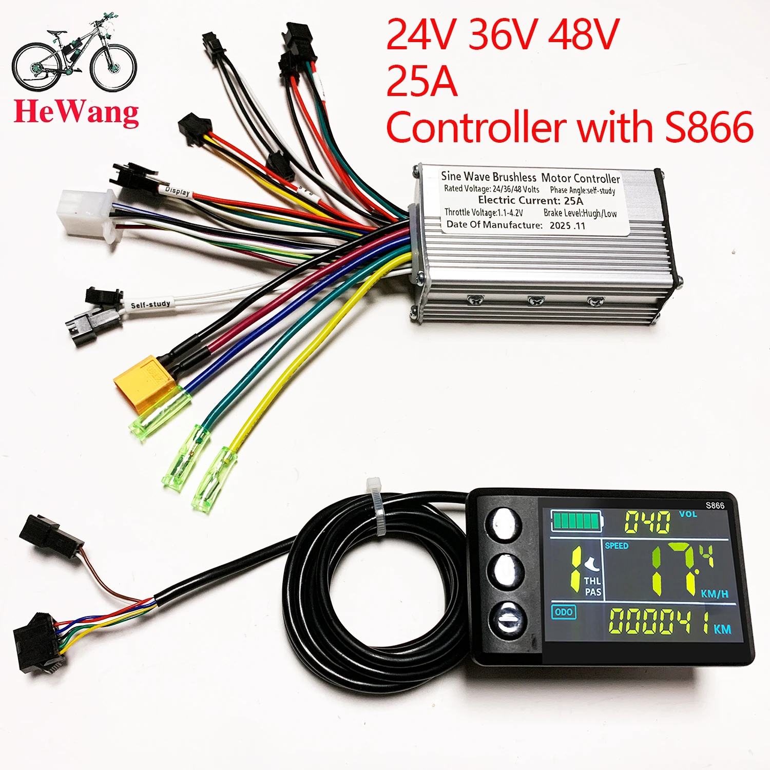 

24V 36V 48V 350W 500W 25A Brushless Motor Sine wave Controller with S866 Color LCD Kit for E-bike Electric Mountain Bike Scooter