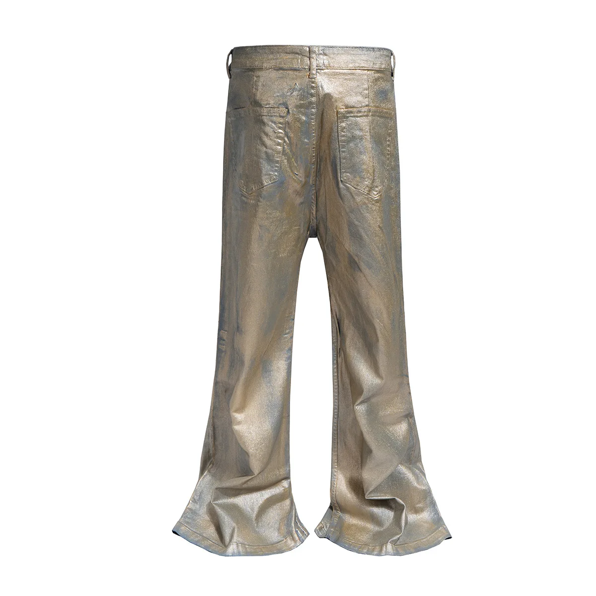 Men's Fashion High Street Coated Jeans Pants Streetwear Wide Leg Denim Trousers Silver Coated Flare Denim Streetwear Trousers