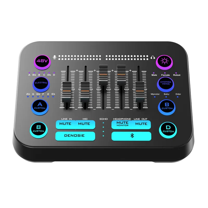 Live sound card with custom recording function 48V phantom power supply