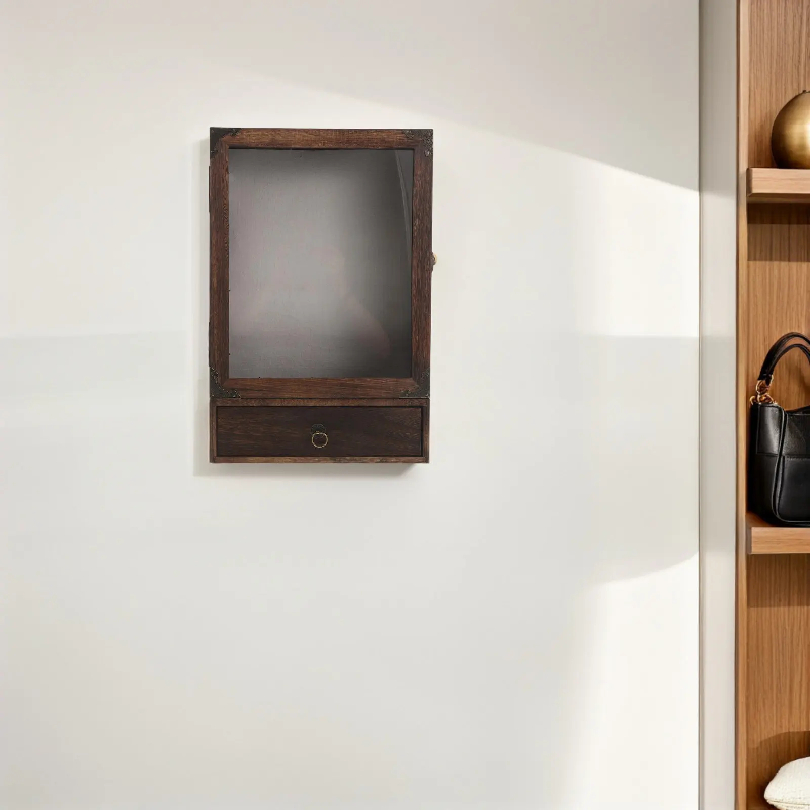 Caja expositora con marco y cajón, vitrina profunda de madera para recuerdos, medallas, ramos, exhibición de pared o de sobremesa, para homenajes.