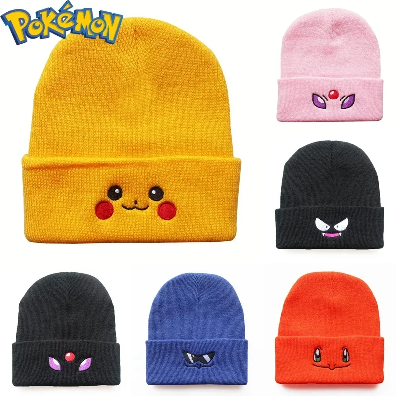 

Pokemon Pikachu Charmander Gastly Espeon Synthetic Fiber Acrylic Anime Figure Woolen Hat Knitted Cap Warm Windproof Kids Gift