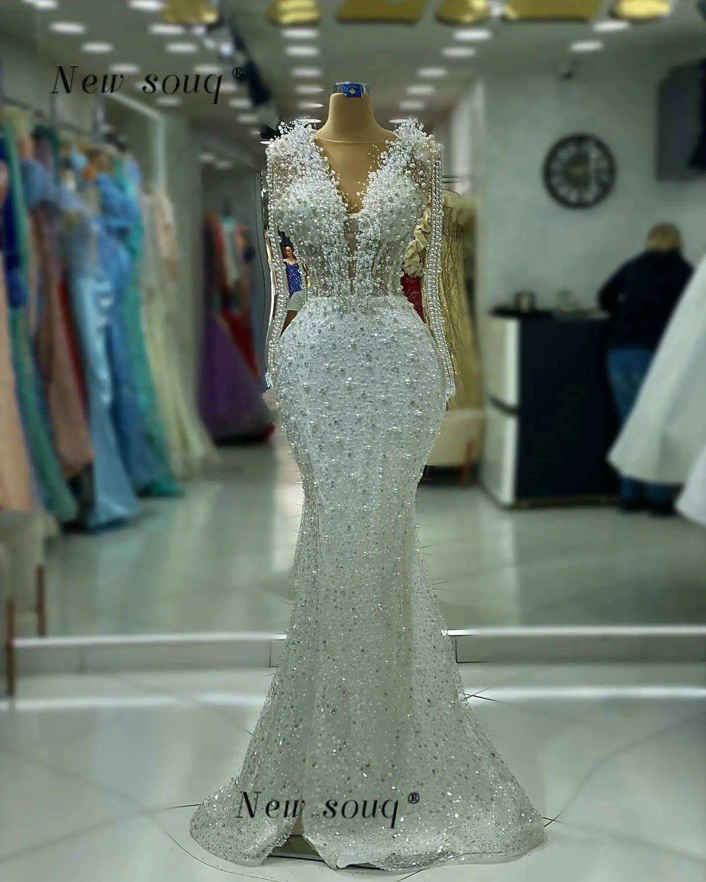 Classy Long Ivory Pearls Beading Mermaid Evening Dresses for Women 2024 Customized Formal Occasions Wedding Dinner Party Gowns