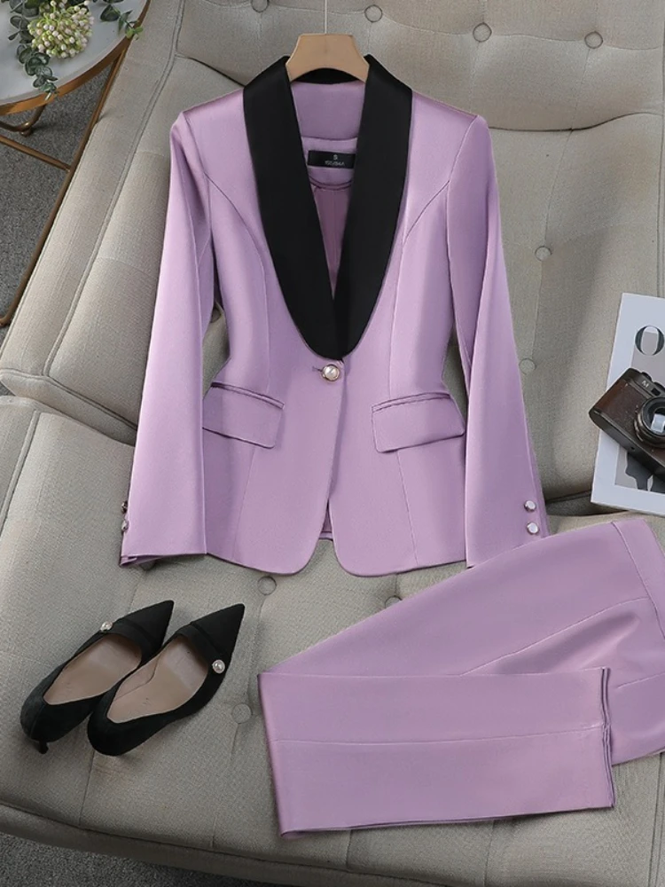 

Офисные женские брюки, женские желтые, красные, фиолетовые, абрикосовые, женские, деловые, рабочие, костюм, куртка, блейзер, брюки, формальный комплект из 2 предметов