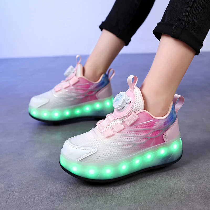 

Детские роликовые кроссовки со светодиодной подсветкой для мальчиков и девочек, двухколесные светящиеся спортивные кроссовки, светящиеся кеды для скейтбординга, зарядка через USB
