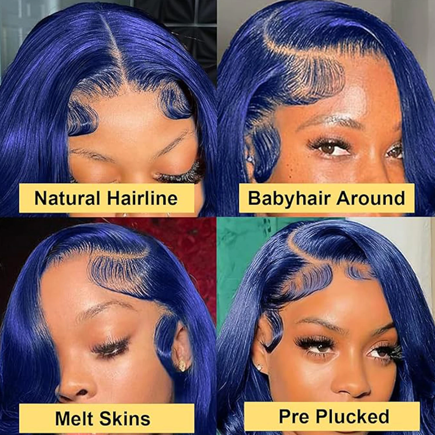 Parrucca anteriore in pizzo blu dritto serico 13 × 4 Parrucche colorate per capelli umani per le donne Parrucche blu con linea sottile naturale per parrucca per uso quotidiano per feste