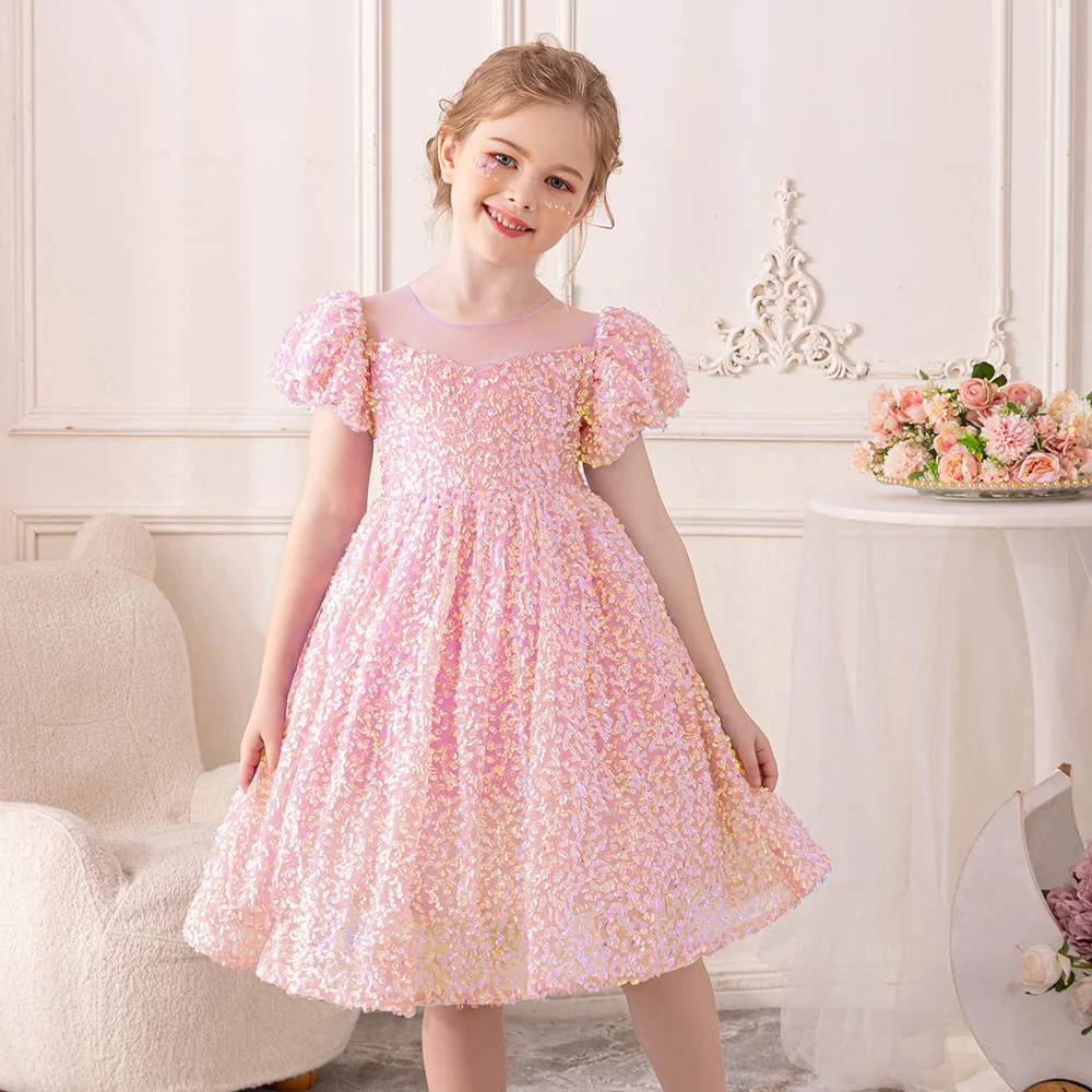 Girls Sequin Princess Dress 2024 New flower Baby Tutu Birthday Dresses Teen Ball Gown Dres Children Wedding Clothing