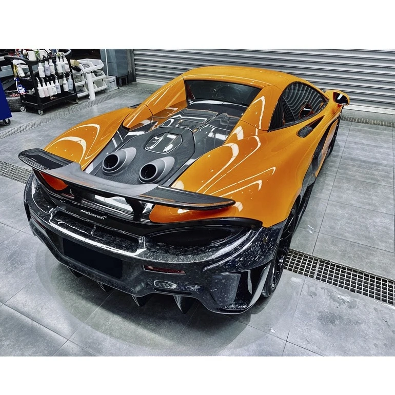 Dry Carbon Fiber 2018 to 2021 McLaren 600LT OEM Style Rear Engine Hood With Carbon Fiber Spoiler Wing Same for 540C570S Upgradec