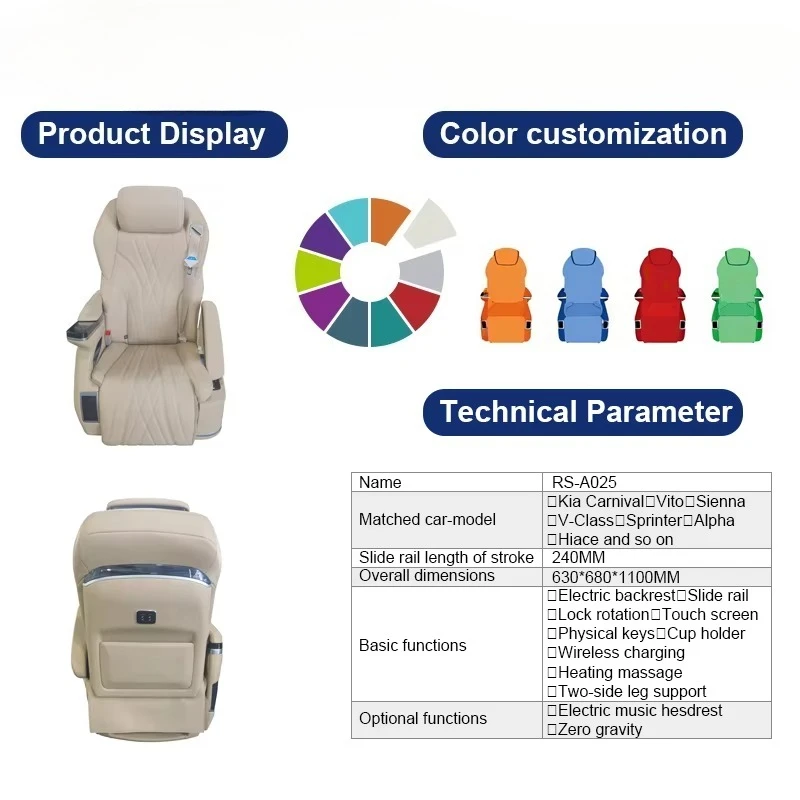 Luxury  Vito Sport & Aero Seat Leather Car Seat with Slide Rail & Lock Rotation Fit for V-Class/Sprinter