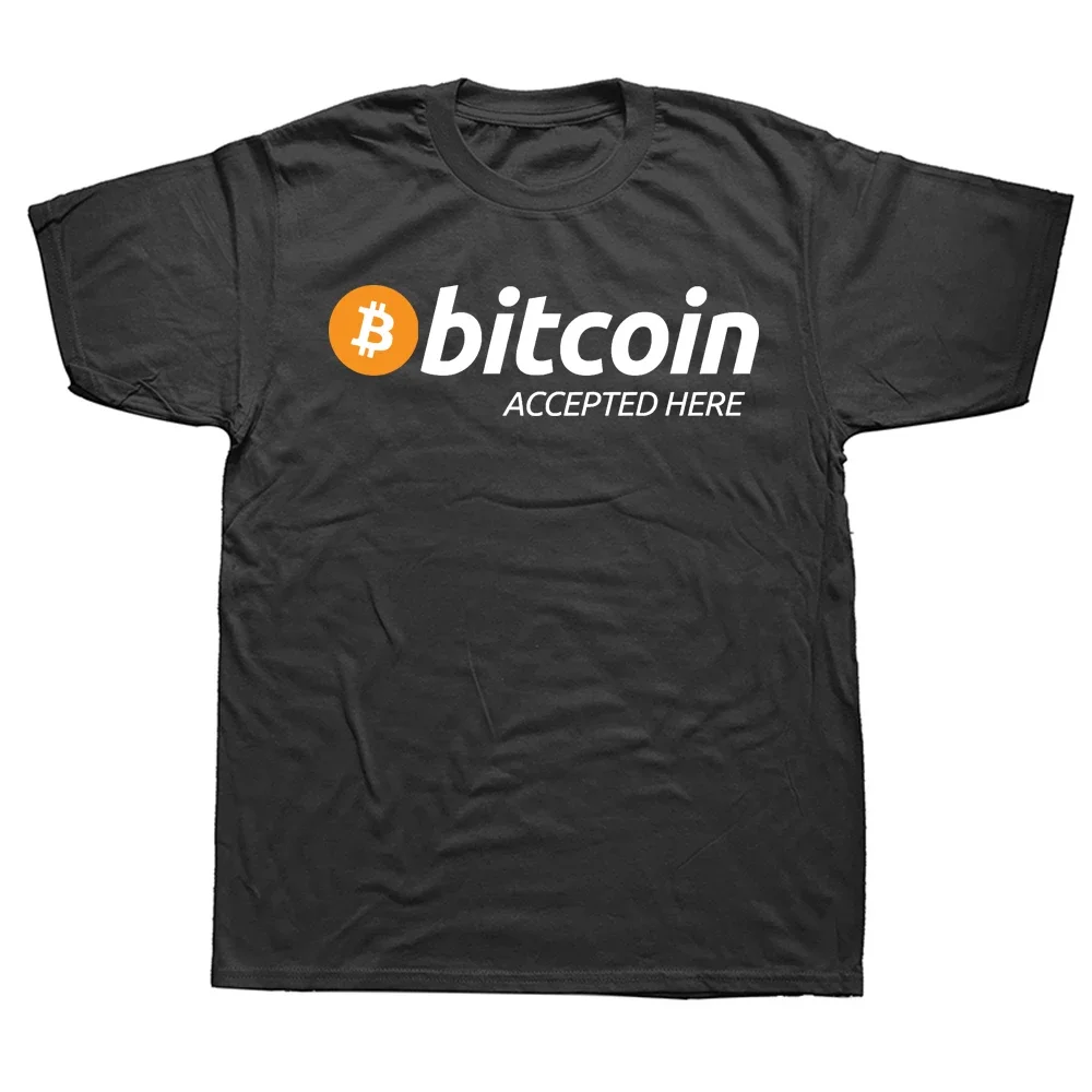 

Accepted Here BTC Logo TShirt for Male Bitcoin Cryptocurrency Meme Clothing Fashion Cotton T Shirt Short Sleeve Mens Clothes