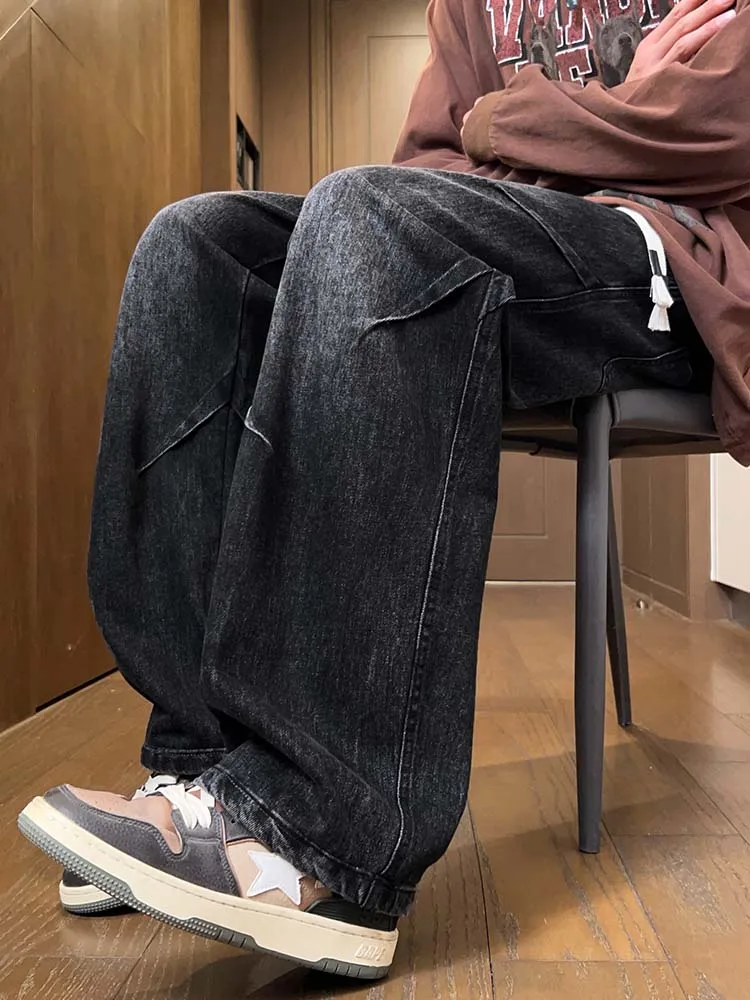 

Loose Casual Men's Jeans Autumn Winter American Sle Trendy Brand Versatile New Model Wide Leg Straight Cut Pants
