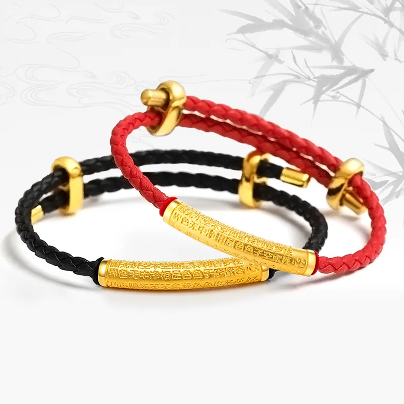 Ethnic Style Couple Bracelet 9999 24K Real Gold Prajna Heart Sutra Curved Bracelet Necklace Heart Sutra Transfer Tube