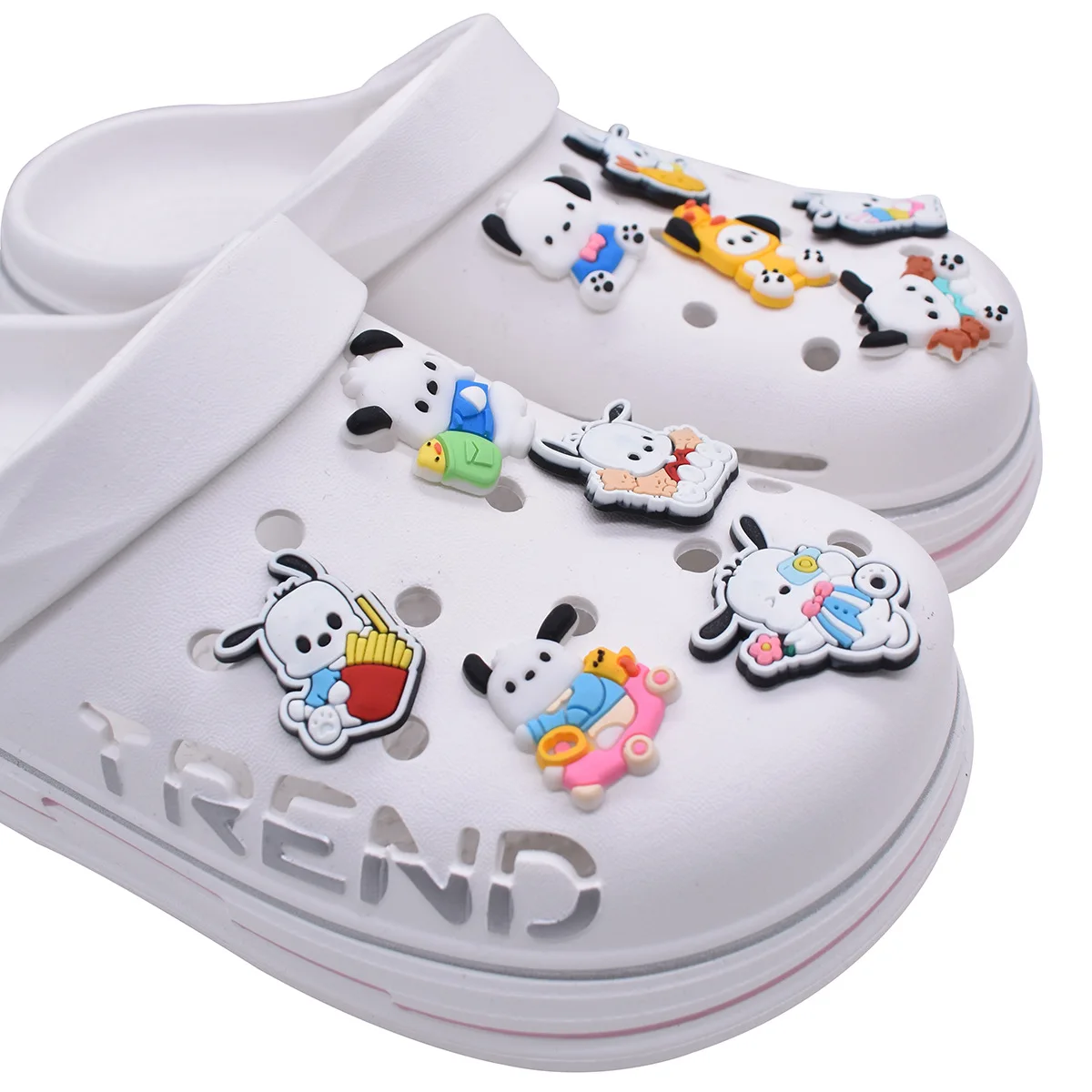 1-12pcs Cute puppy Cartoon Shoes Charms Accessories Fit Clog Backapck Wristbands Shoe Decorate Buckle Kids Gift