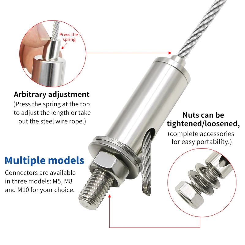 Zdjęcie 7: Kabel ze stali nierdzewnej 304 o średnicy 2mm/3mm/4mm/5mm, z mocowanymi linami, złączkami śrubowymi i regulowanymi linami do zawieszania.