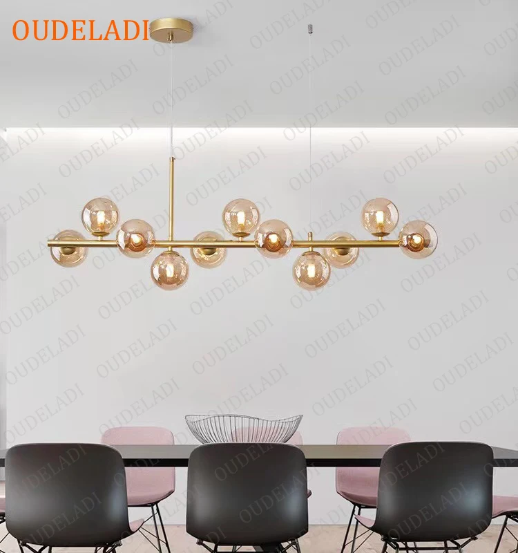 Nordic LED Chandelier for Kitchen Island Living Dining Room Modern Glass Ball Hanging Pendant Lamp Indoor Lighting Decor Fixture