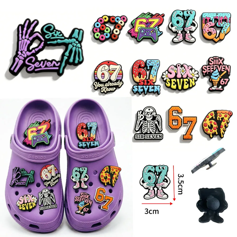 Fashion Number 67 Cartoon  Charms, Cute Aesthetic Shoe Buckles for Clogs, DIY Sandals Decoration Accessories for Women Girls