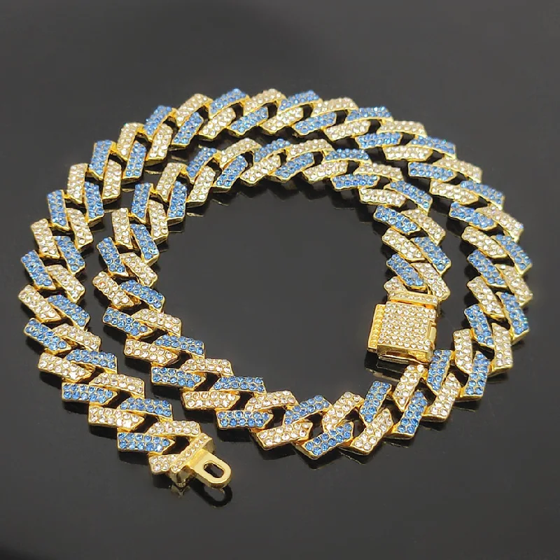 Popular  small flip top hiphop pink blue hip hop Cuban chain quadrilateral bar prismatic men\'s necklace